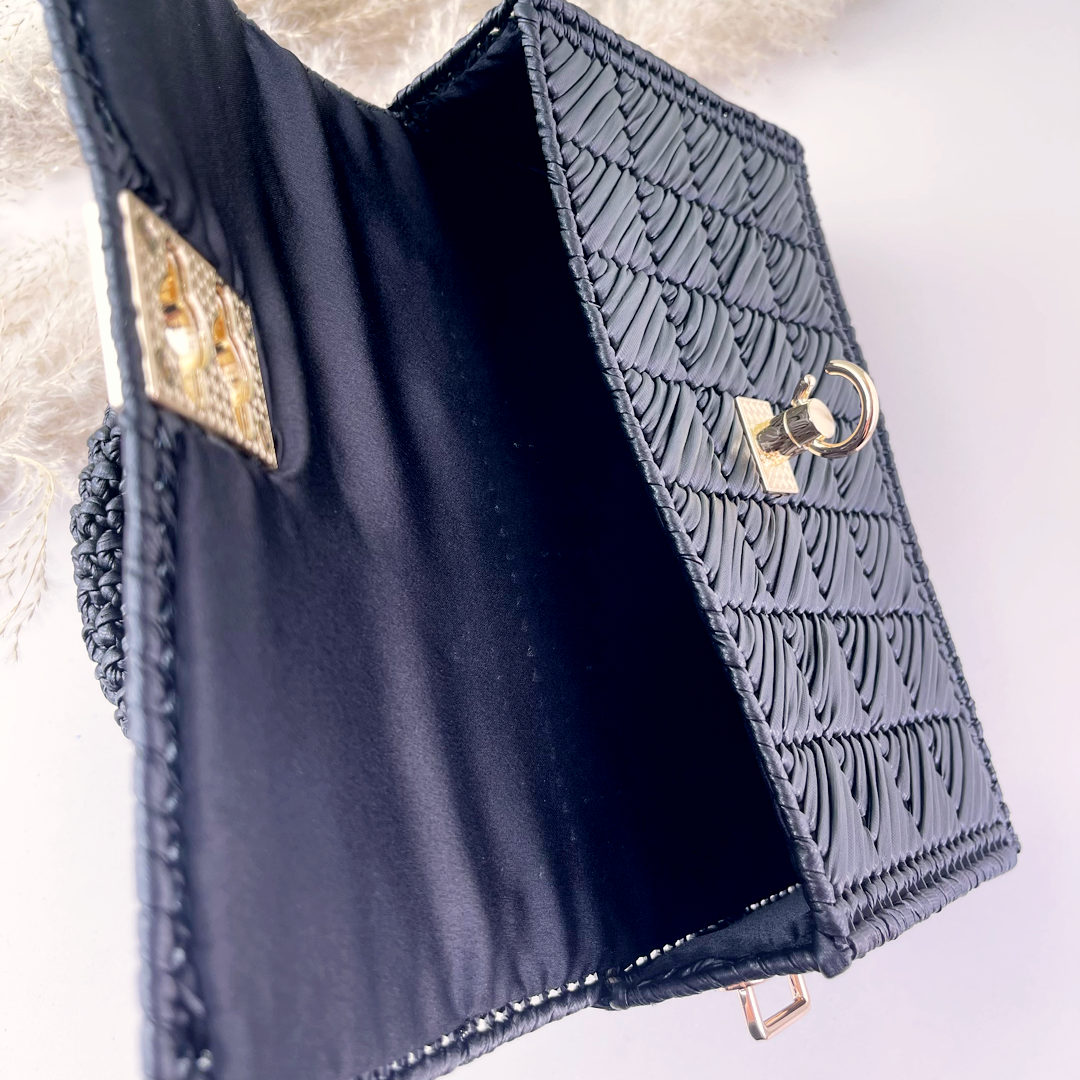 Handmade Faux Leather Woven Bag FL-Black