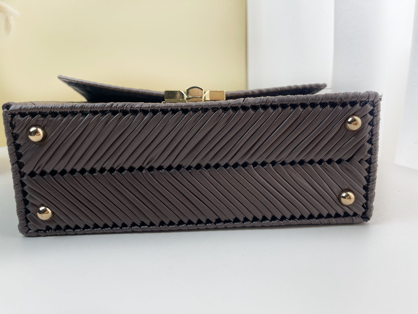 Handmade Faux Leather Woven Bag FL-beige mixed with brown