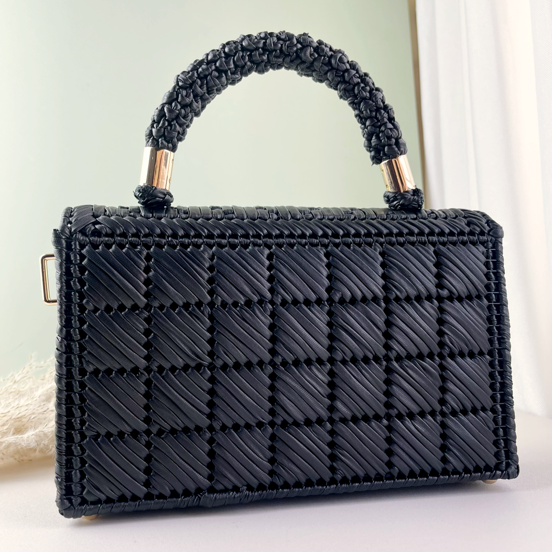 Handmade Faux Leather Woven Bag FL-Black