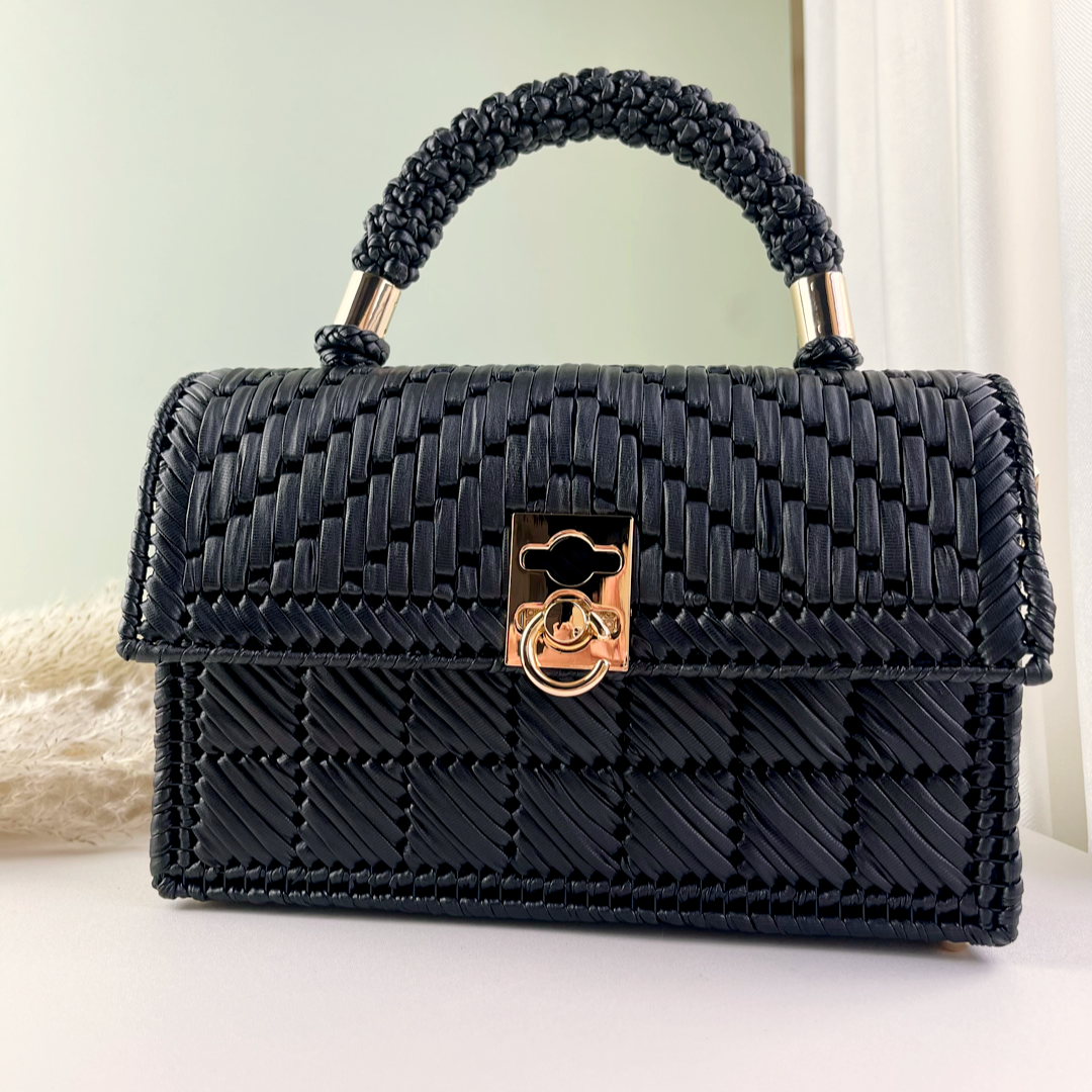 Handmade Faux Leather Woven Bag FL-Black