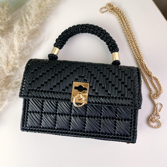 Handmade Faux Leather Woven Bag FL-Black